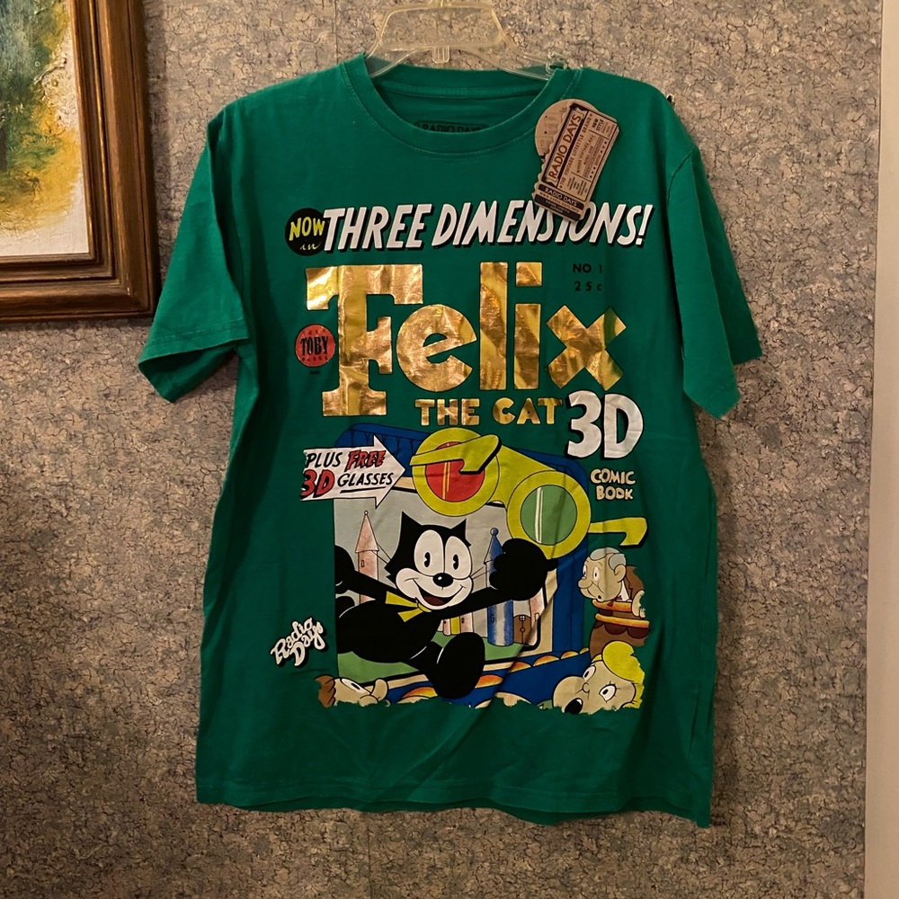 NWT Vintage Green Felix the Cat Graphic T-Shirt Radio Days size Large oversized